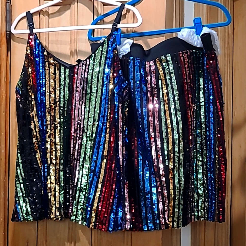 2p sequin  skirt set top sz14/16 skirt sz18/20.